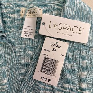 L*Space Aria Long Sleeve V Neck Mini Knit Dress Poolside Blue Size XS NWT $132
